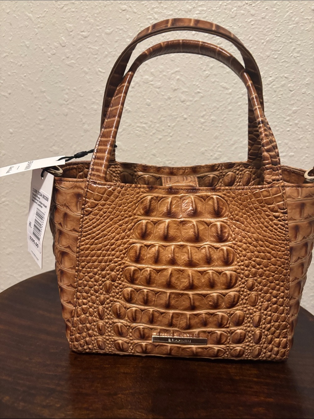 Brahmin Croc-Embossed Mini Satchel in Toasted Tan